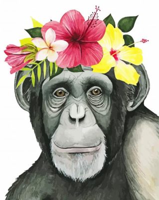 Monkey With Flowers paint by numbers