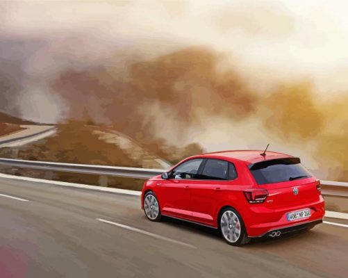 Red Volkswagen Polo On The Road paint by number