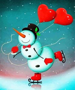 Snowman And Hearts Balloons paint by numbers