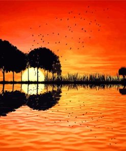 Sunset Guitar Trees Silhouette paint by numbers