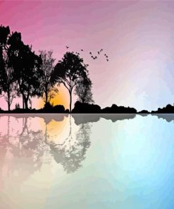 Trees Guitar Reflection paint by numbers