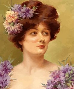 Woman With Purple Flowers Paint by numbers