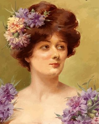 Woman With Purple Flowers Paint by numbers