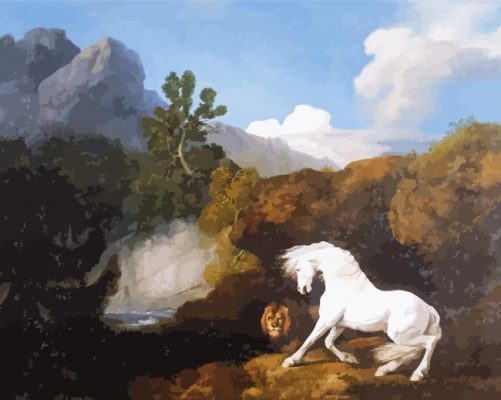 a horse fightened by a lion by George Stubbs paint by number