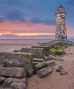 Aesthetic Talacre Beach Lighthouse at Sunset paint by numbers