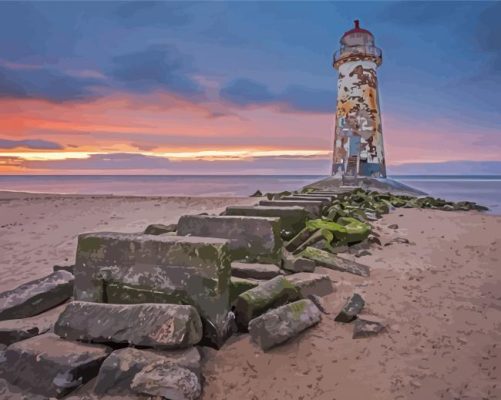 Aesthetic Talacre Beach Lighthouse at Sunset paint by numbers