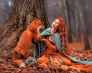 Aesthetic Woman And Fox paint by numbers
