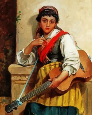 Italian Girl With Guitar Paint by numbers 
