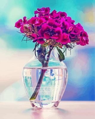 Beautiful Purple Flowers In A Clear Vase Paint by numbers 