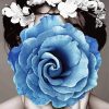 black and white lady with blue flower paint by number