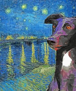 Black Greyhound Van Gogh Starry Night paint by numbers