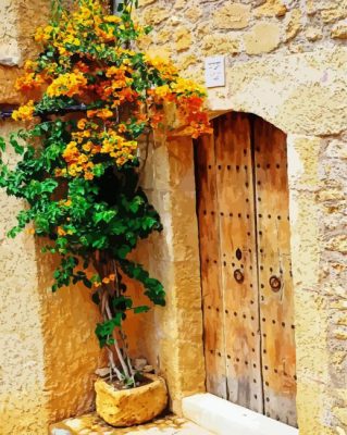 brown door and yellow flower paint by numbers