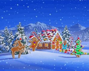 christmas snowy Gingerbread house paint by numbers