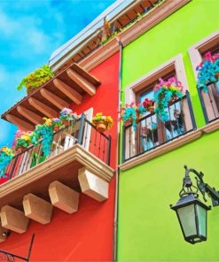 colorful Mexican houses paint by numbers