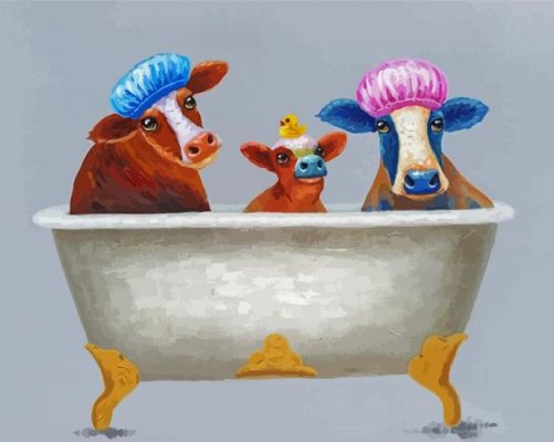 cute Cows in bathtub paint by numbers