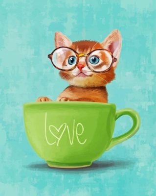 kitten with glasses in cup paint by number