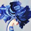 lady with blue flower head paint by numbers