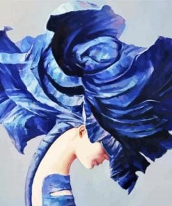 lady with blue flower head paint by numbers