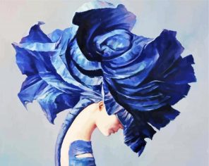 lady with blue flower head paint by numbers