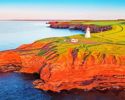 lighthouse in Prince Edward Island paint by numbers