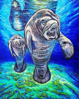 manatees animal art paint by number