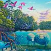 manatees in the river art paint by numbers