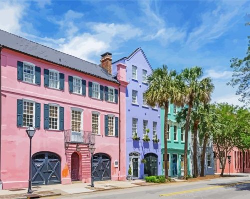 Rainbow Row Charleston Paint by numbers