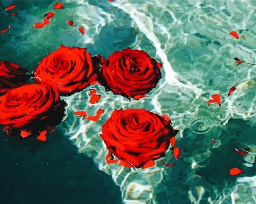Red Roses On Water paint by numbers