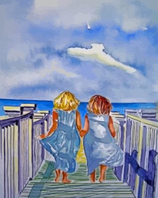 Sisters Running To Beach paint by numbers