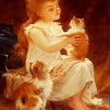 Little girl and kittens paint by number
