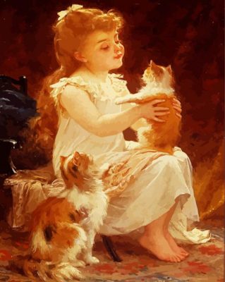 Little girl and kittens paint by number