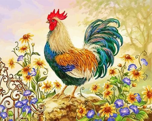 Rooster Flower paint by numbers