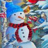 Cute Snowman With Birds paint by numbers