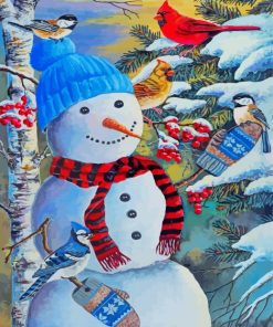 Cute Snowman With Birds paint by numbers