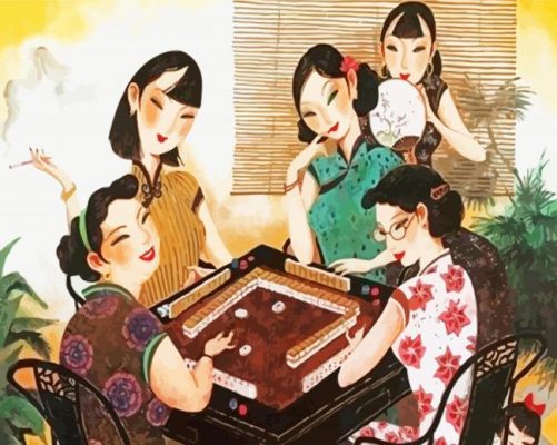 girls playing Mahjong paint by number