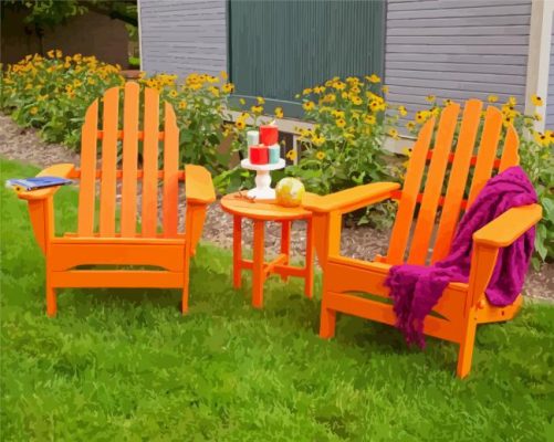 orange Adirondack Aderondack Chairs paint by numbers
