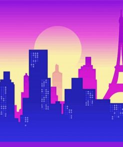 Paris Purple Sky Illustration paint by numbers