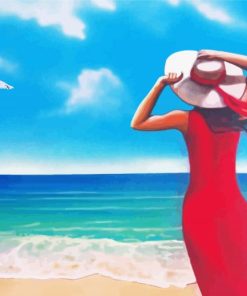 Lady In Red By The Seaside paint by number