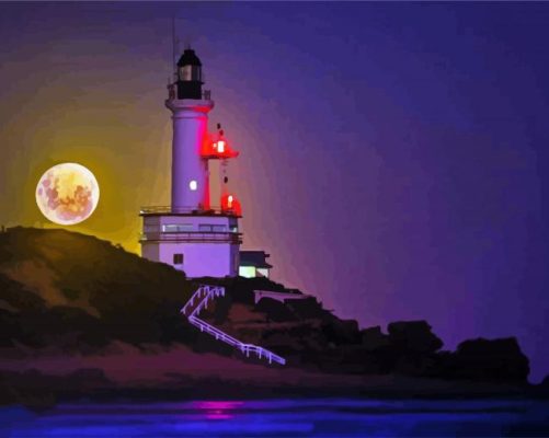 Point Lonsdale Lighthouse Full Moon paint by numbers