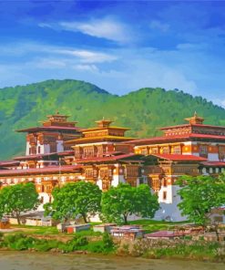 Punakha Dzong Bhutan paint by numbers