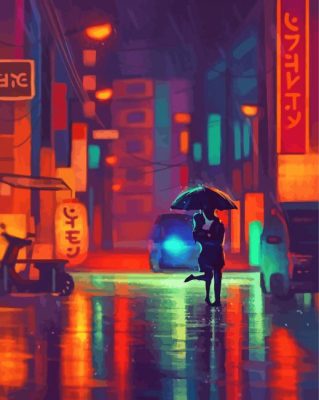 Romantic Raining Street At Night paint by numbers 
