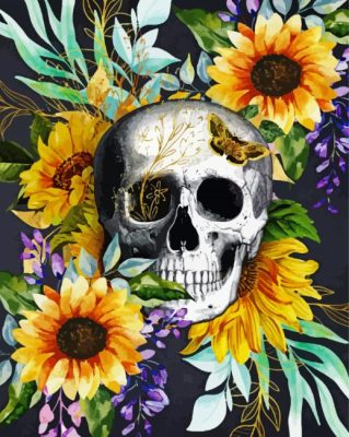 Skull Sunflower paint by numbers