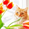 Spring Cat And Tulips paint by number