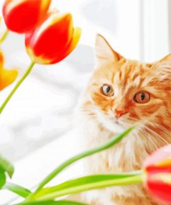 Spring Cat And Tulips paint by number