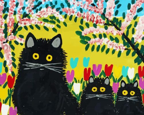 Three Cats By Maud Lewis paint by numbers