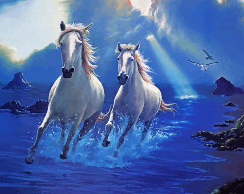 White Wild Horses Running Through Canyon Art paint by numbers