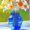 Aesthetic Blue Glass With Flowers paint by numbers