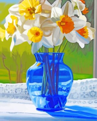 Aesthetic Blue Glass With Flowers paint by numbers