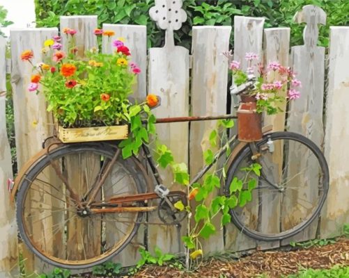 Aesthetic Garden And Bicycle paint by numbers