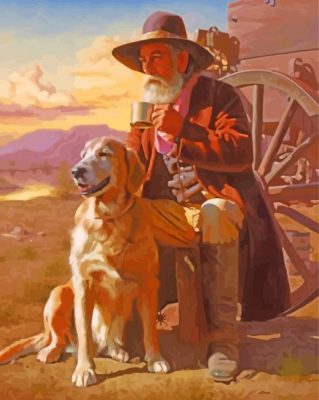 Aesthetic Western Old Man and Dog paint by numbers